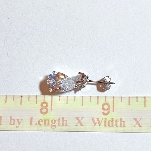 Silver Polished CZ Pear Shaped Post Dangle Earrings Celebrity GLAM New - Picture 4 of 7